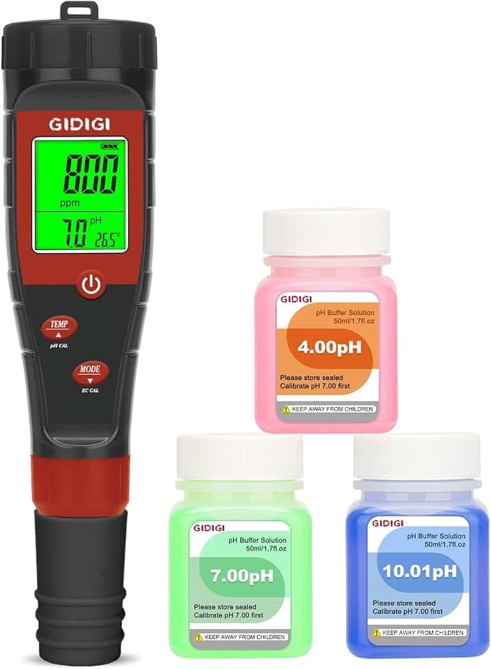 pH Messgerät für Hydrokulturwasser, Digitaler pH Tester für Wasser, TDS Tester EC PPM Test für Pflanzennährstoffe, 4-in-1 Messgerät für Leitfähigkeit, pH Stift für Trinkwasser, DWC, Zimmerpflanzen