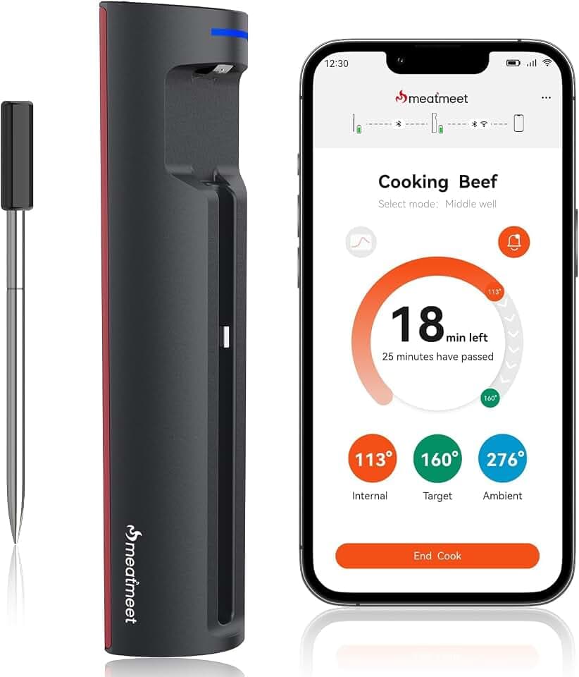 Pro Fleischthermometer Kabellos, Grillthermometer mit WLAN und Bluetooth