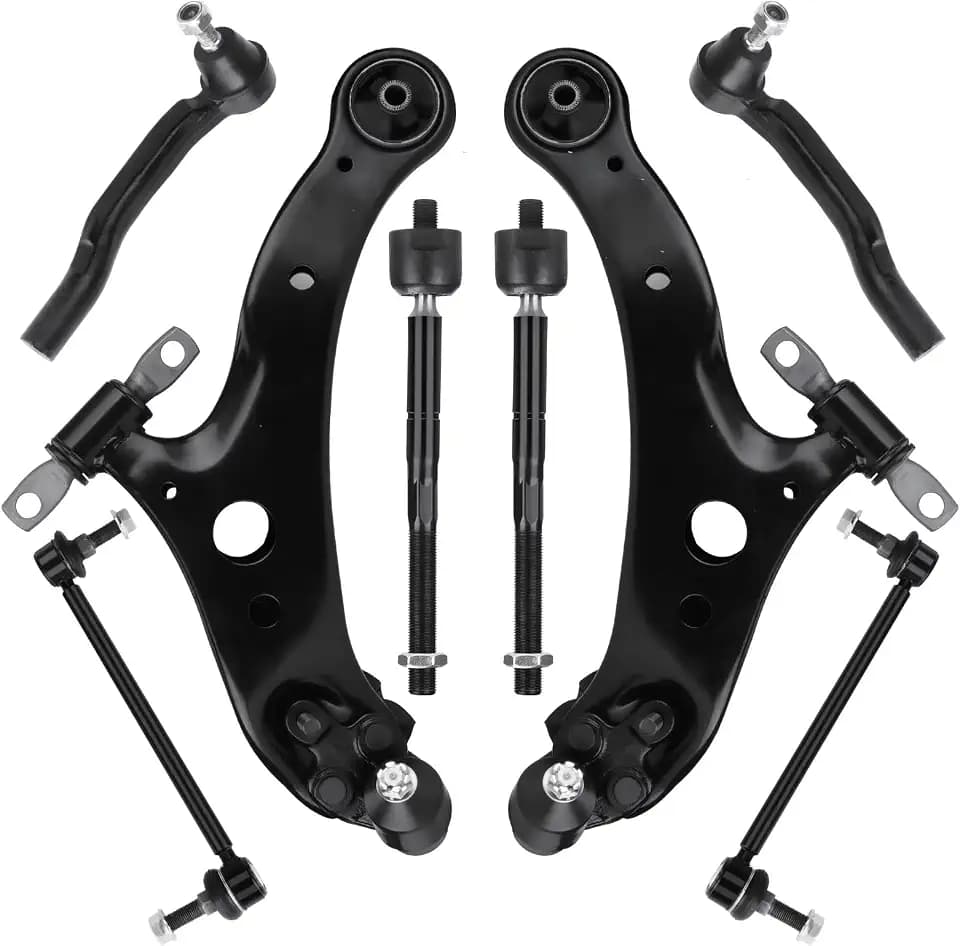 Front Lower Control Arm with Ball Joint Assembly Passenger & Driver Side + Stabilizer Sway Bar End Link + Outer Inner Tie Rod End Suspension Kit for 2004 2005 2006 2007 2008 2009 2010 Toyota Sienna