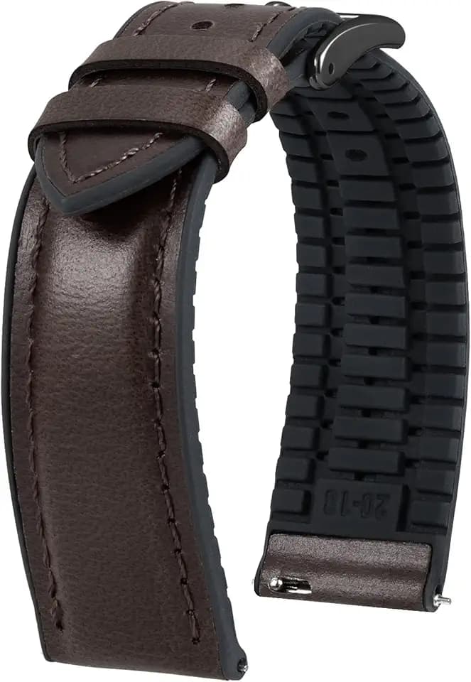 BINLUN Leather Watch Band 14mm 16mm 18mm 19mm 20mm 21mm 22mm Quick Release Premium Oil Wax Leather and Breathable Silicone Hybrid Watch Bands Replacement Strap for Men Women