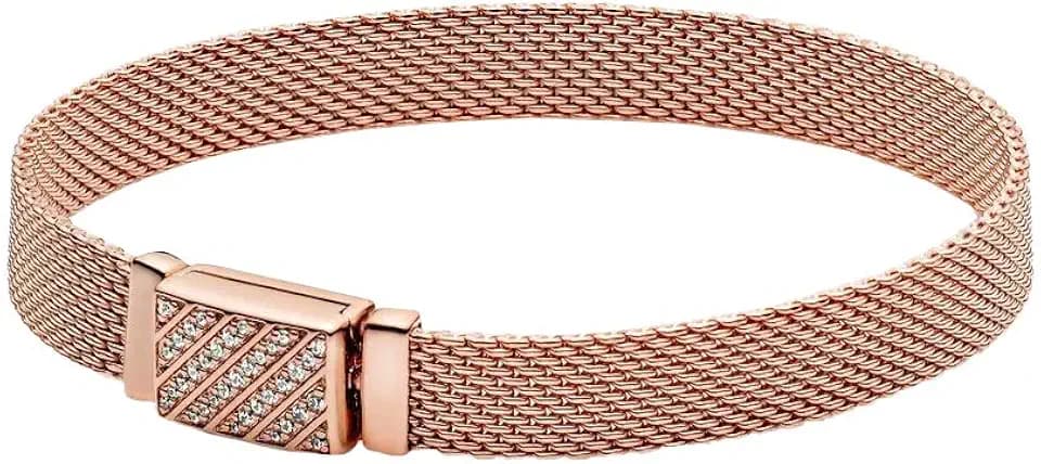 Pandora Reflexions Pavé-Armband mit langem Verschluss, 14-karätig Roségold-vergoldet, mit klarem Cubic Zirkonia