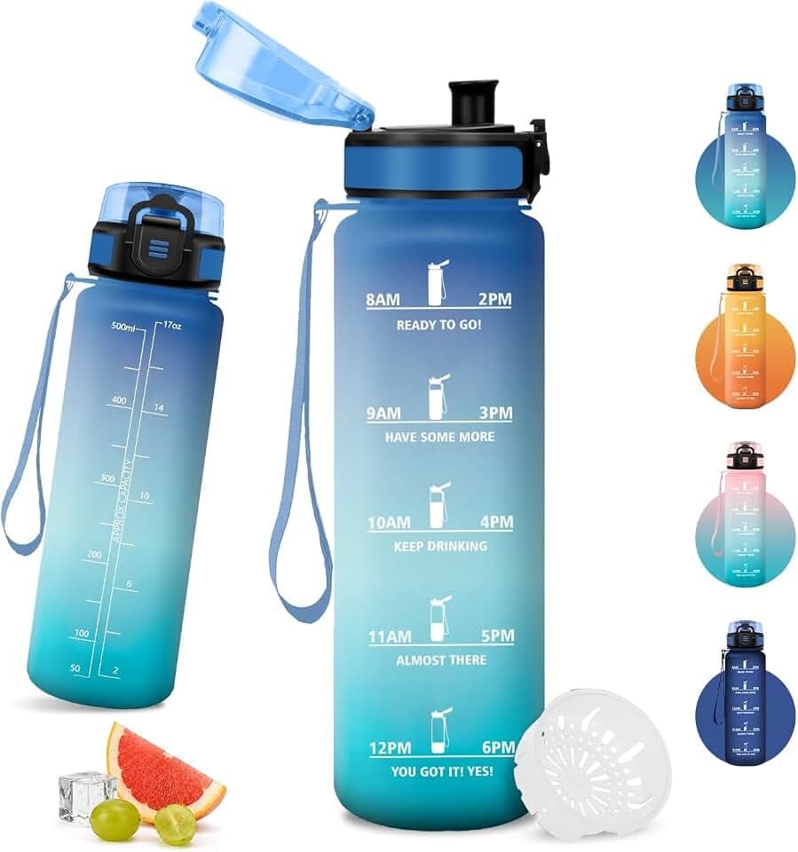 Wasserflasche 500ml, Trinkflasche mit Filter, Zeitmarkierung