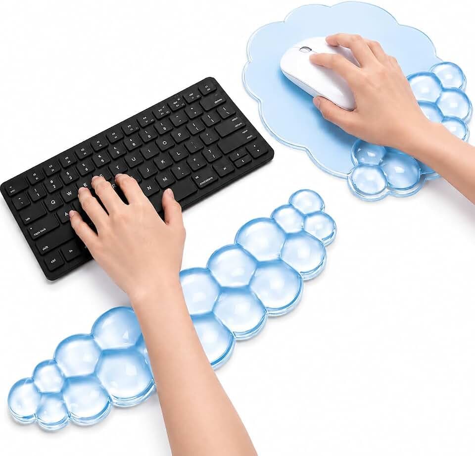 Cloud Gel Wrist Rest Set for Keyboard and Mouse – Ergonomic Wrist Support for Keyboard & Mouse Pad – Non-Slip Desk Wrist Support for Computer, Laptop & Gaming (Blue)