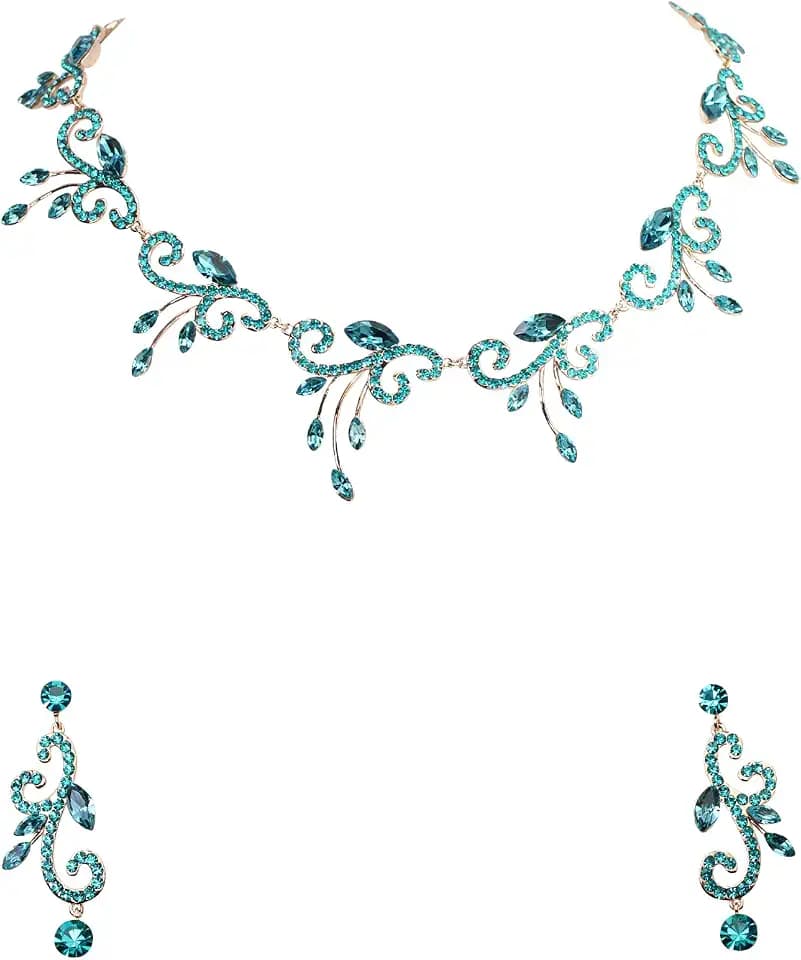 Faship Gorgeous Rhinestone Crystal Floral Necklace Earrings Set
