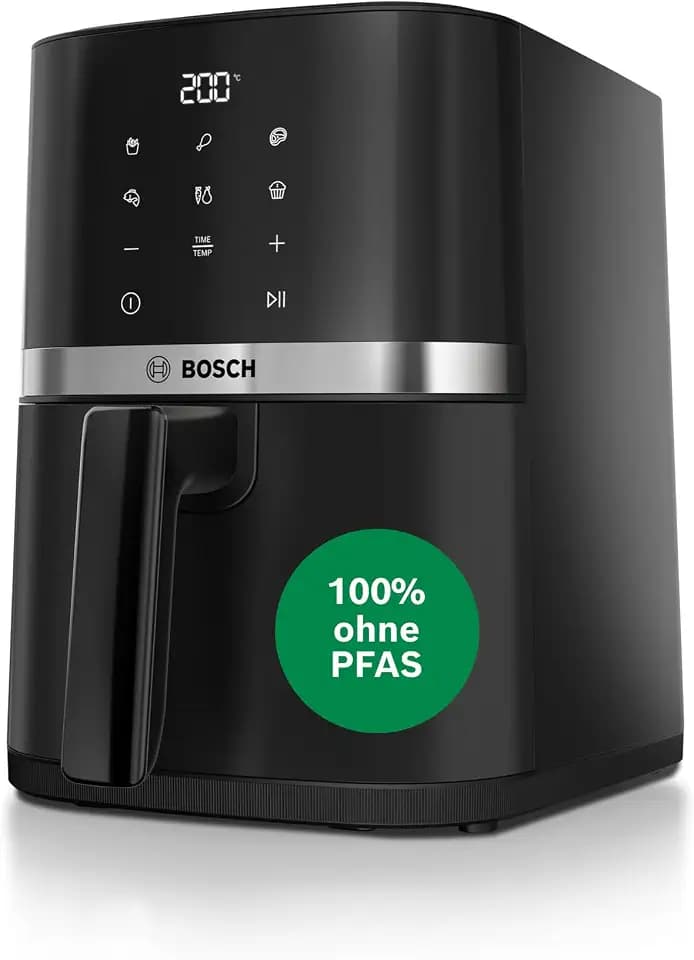 Bosch Heißluftfritteuse Serie 2, 4 L großer Korb für bis zu 2 Personen, Kleine Heißluftfritteuse, 6 Programme, Schwarz, 1.300 Watt, MAF24AB0