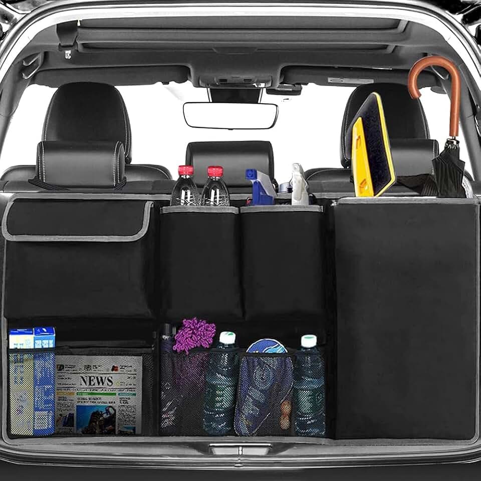 MEISHANG Auto Kofferraum Organizer, Aufbewahrungstasche, Kofferraumtasche, Autoorganisator, Autositztasche Mit Wasserdichten Taschen (Schwarz/A)