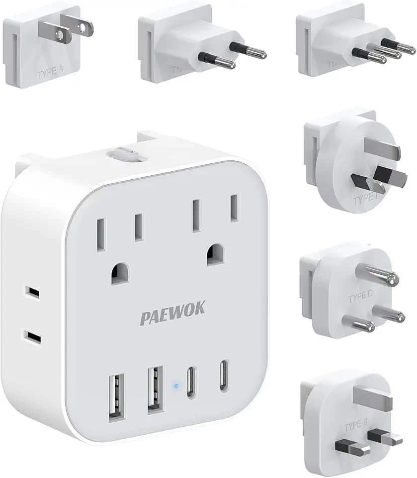 European Travel Plug Adapter Set, 8-in-1 Travel Adapter with 4 Outlets