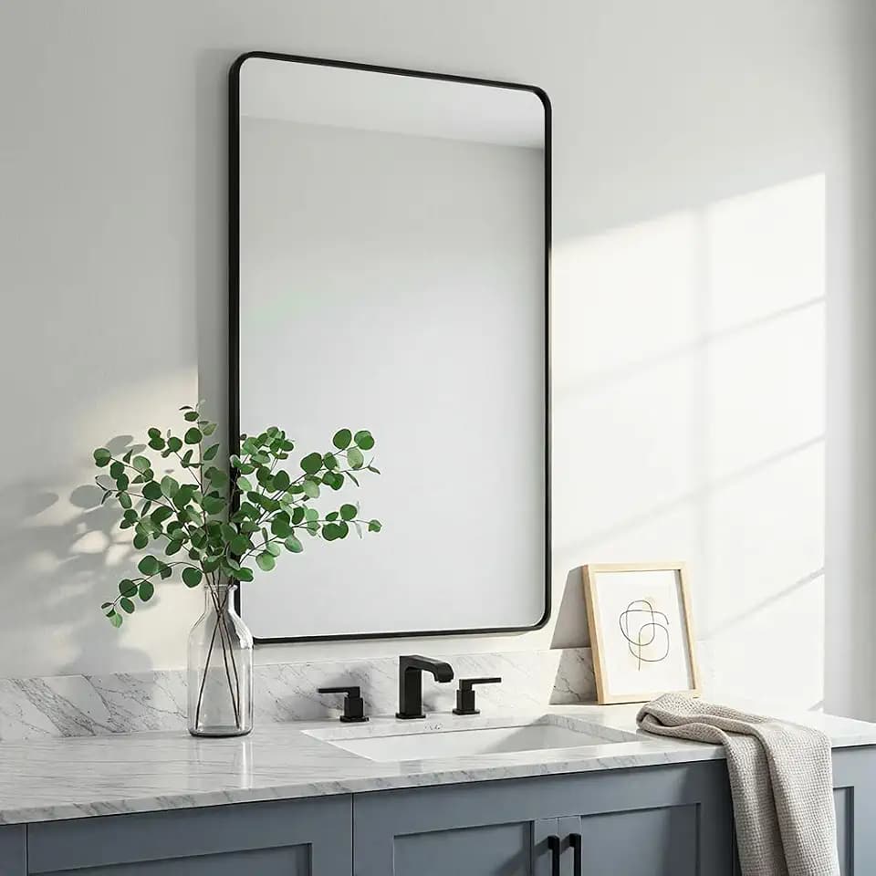 LEDLUX 24x40 Inch Matte Black Bathroom Mirror - Copper-Free Mirror, Metal Frame Vanity Rectangle Wall Mounted Modern Mirror for Bedroom/Living Room/Porch Horizontal or Vertical