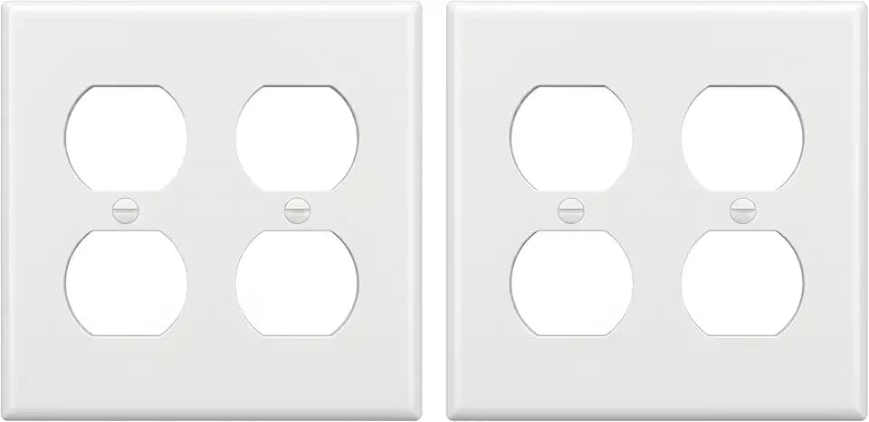 Duplex Receptacle Wall Plates Kit, Electrical Outlet Covers,2-gang standard size Plug outlet cover (White, 2 Pack)
