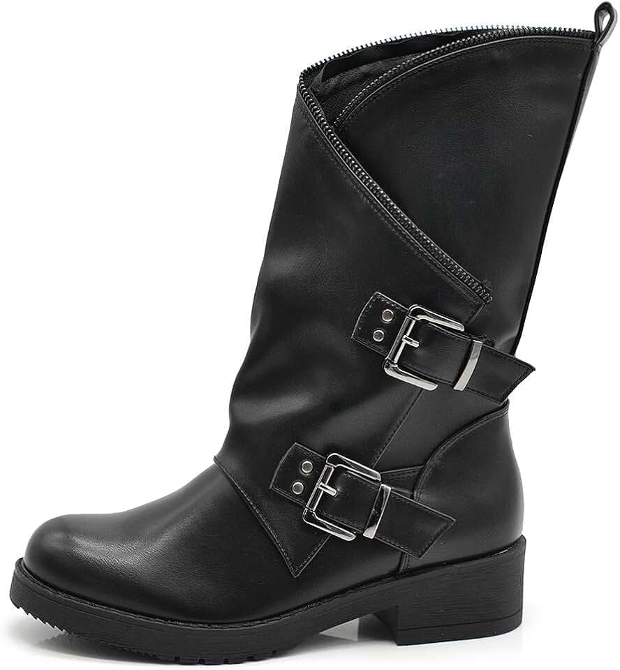 IF Fashion Damenschuhe Stiefel Biker Schnallen 337