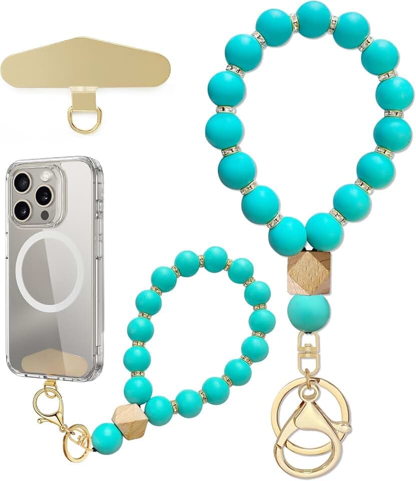 Silicone Beaded Phone Wrist Strap, Phone Bracelet Strap with Tether Tab Elastic Hands Free Wristlet Strap