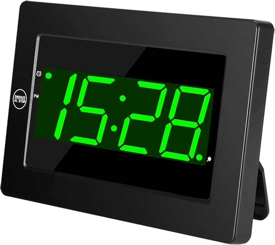 Digital Wall Clock Battery Operated - LED Display Digital Alarm Clock Battery Powered Only, Brightness Adjustable, 12/24Hr