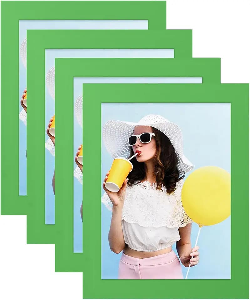 wyooxoo 5x7 Picture Frames Set of 4 Made Of Solid Wood Green Photo Frames Colorful Frame with HD Plexiglass, Wall or Tabletop Display