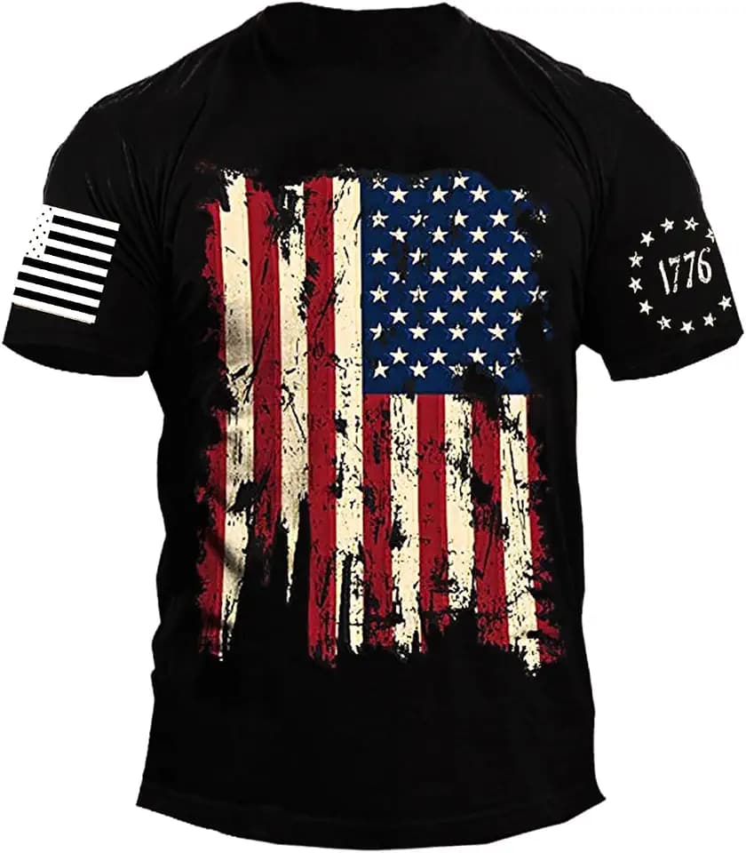 Mrocioa USA Flag 4th July American Red White Blue Star Stripes Patriotic T-Shirt Size M L XL XXL 3XL