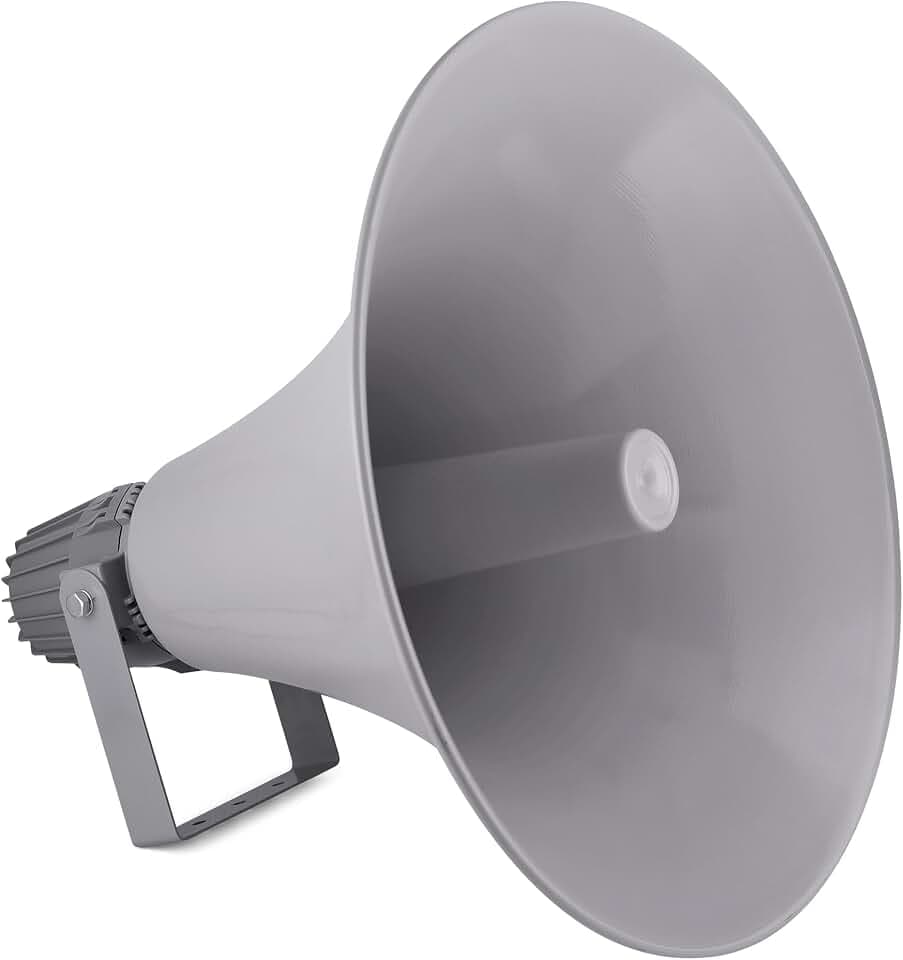 Pyle PA-Hornlautsprecher Innen/Außen – Kompakter 50 cm Lautsprecher, 100 W, 400 Hz–5 kHz, 16 Ω, 100V/70V Transformator, inkl. Montagehalterung für 100V/70V