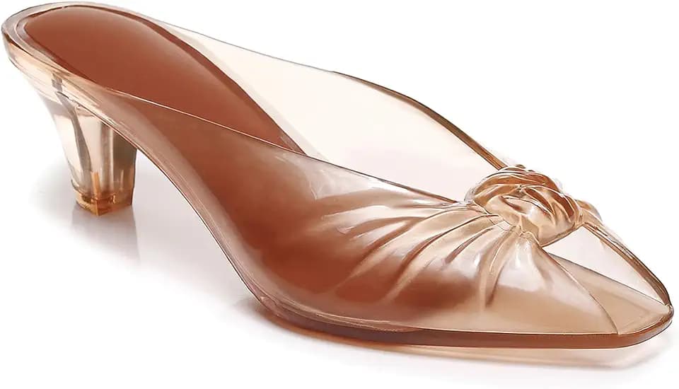 Agodor Jelly Kitten Heel Mules Sandals for Women Twist Knot Slip On Jellies Slide Sandals Square Open Toe Low Heel Backless Mule Jelly Shoes for Summer Party Daily Wear