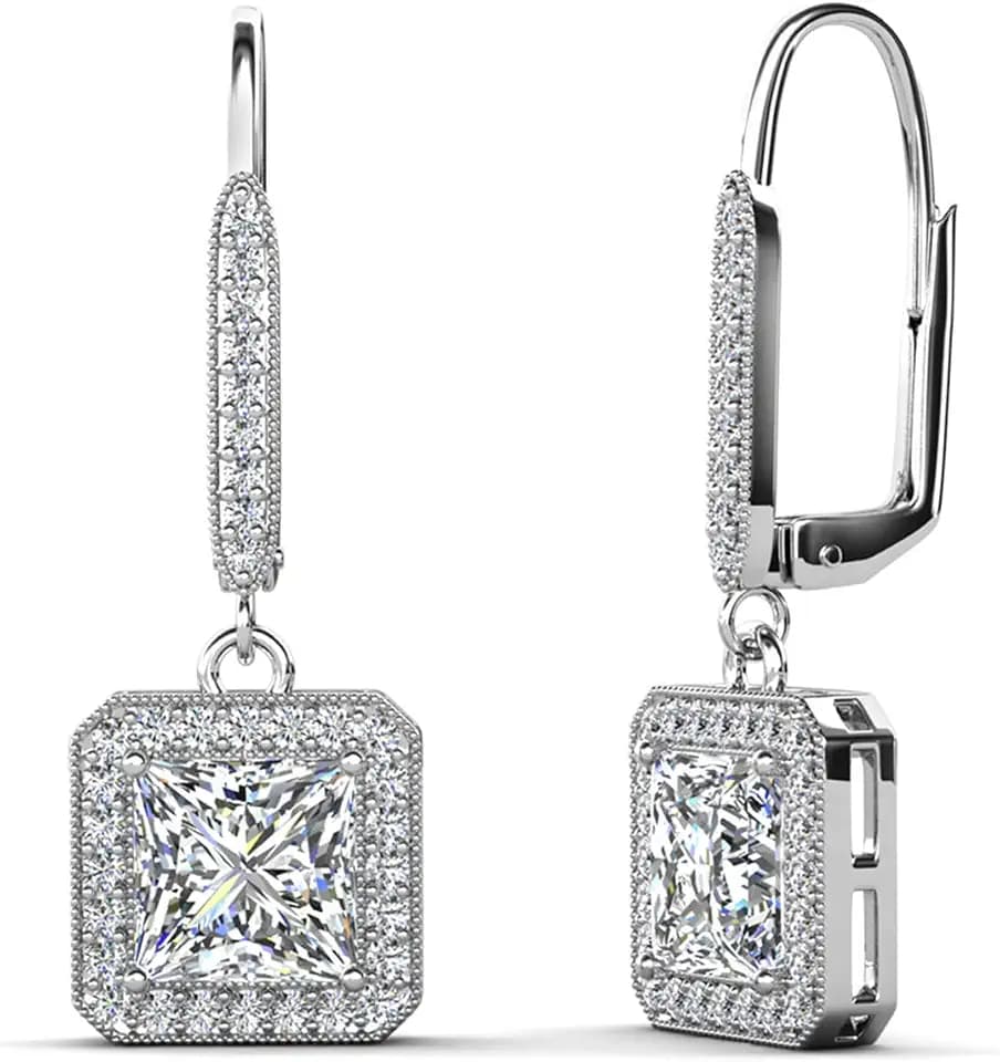 Cate & Chloe Ivy Dangle Earrings with Princess Cut Simulated Diamond Crystals | 18k Gold-Plated Elegant Drop Jewelry for Women | Romantic Gift for Her on Mother’s Day, Birthdays, Anniversaries