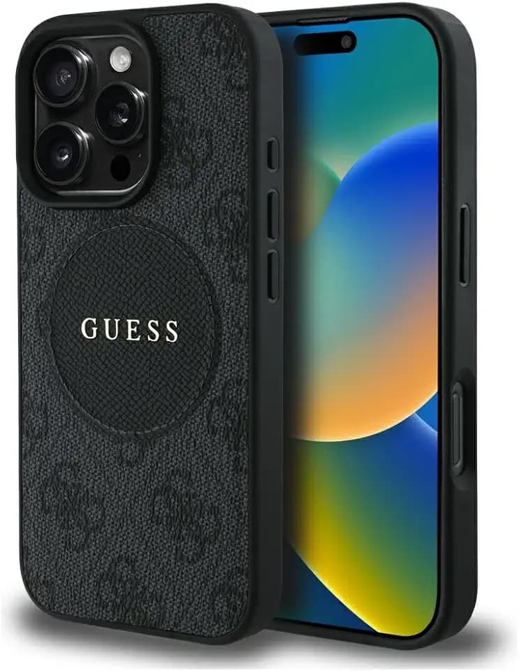 CG MOBILE Guess 4G Circle Classic Logo kompatibel mit MagSafe Hülle für iPhone 16 Pro (Schwarz)
