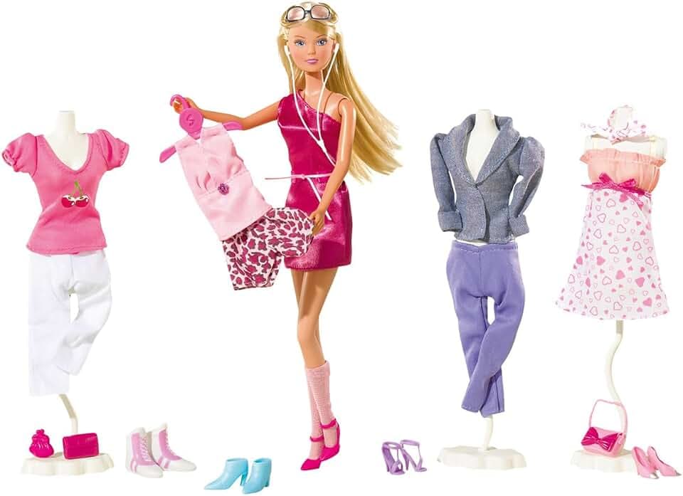 Simba Steffi Love Mega Fashion Puppe – Ankleidepuppe mit 45-teiligem Mode Zubehör Set, Kleider, Schuhe und Taschen zum Kombinieren, Fashion Doll, 29 cm, ab 3 Jahre