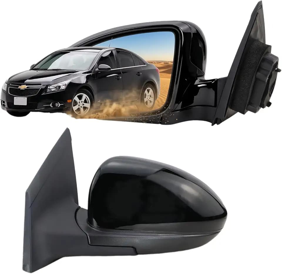 left Driver Side Mirror Fits 2011-2015 Chevy Cruze Sedan/Hatchback with Power Glass without Heated without Turn signal Match Black Replace GM1320420 (3 Pins)