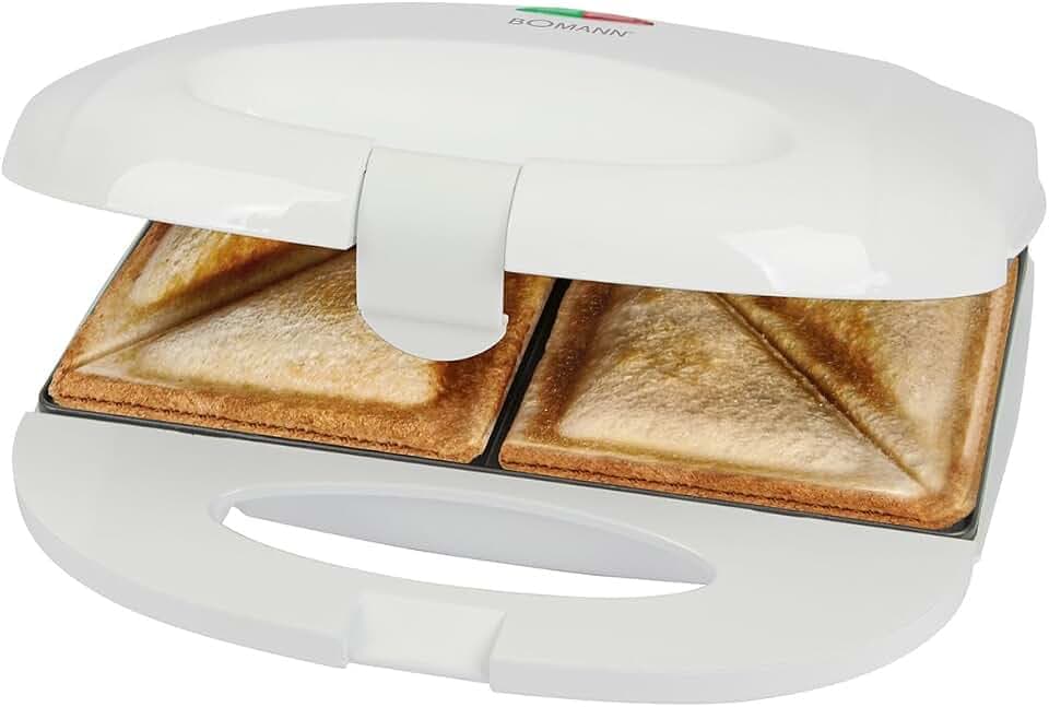 Bomann® Sandwichmaker | für dreieckige Sandwichplatten | Sandwichtoaster mit Antihaftbeschichtung | Toaster Sandwichtoaster mit Backampel | Sandwich Maker bis zu 820 Watt | ST 6073 CB weiß