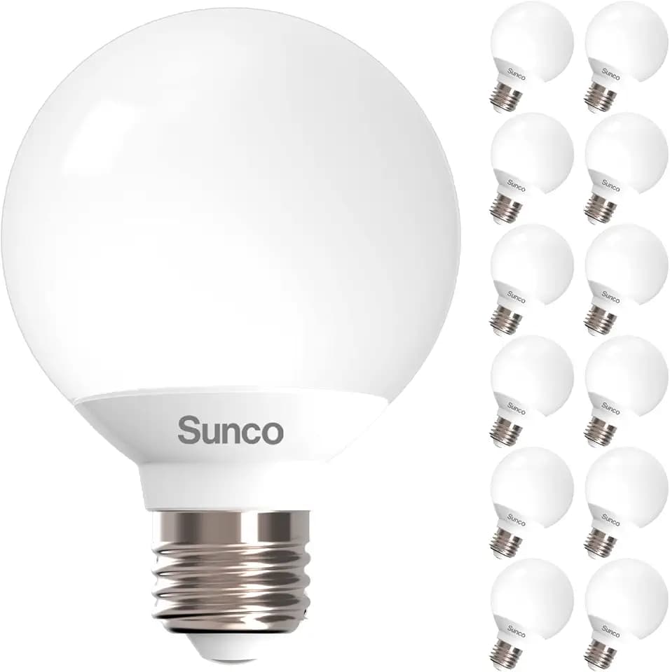 Sunco 12 Pack G25 LED Light Bulb, Globe, Vanity Bathroom Mirror, 6W=40W