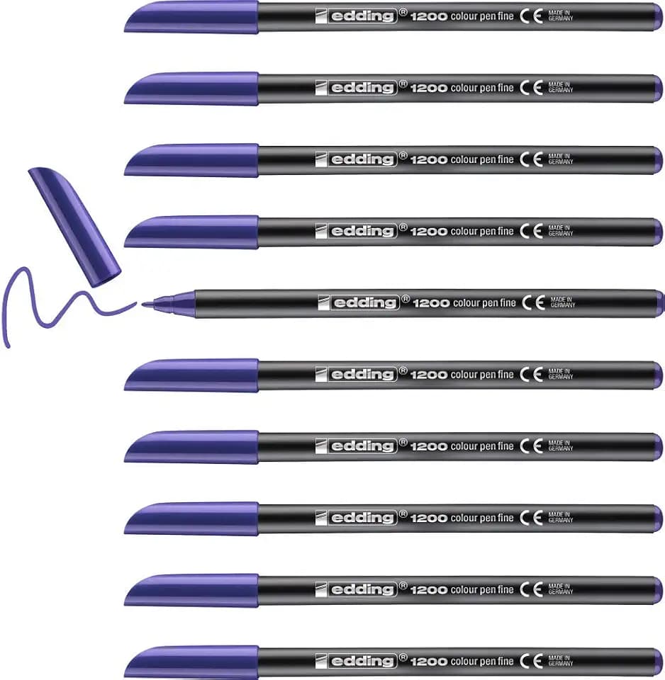 edding 1200 Fasermaler fein - violett (lila) - 10 Stifte - Rundspitze 1 mm - Filzstift zum Zeichnen und Schreiben - für Schule, Mandala