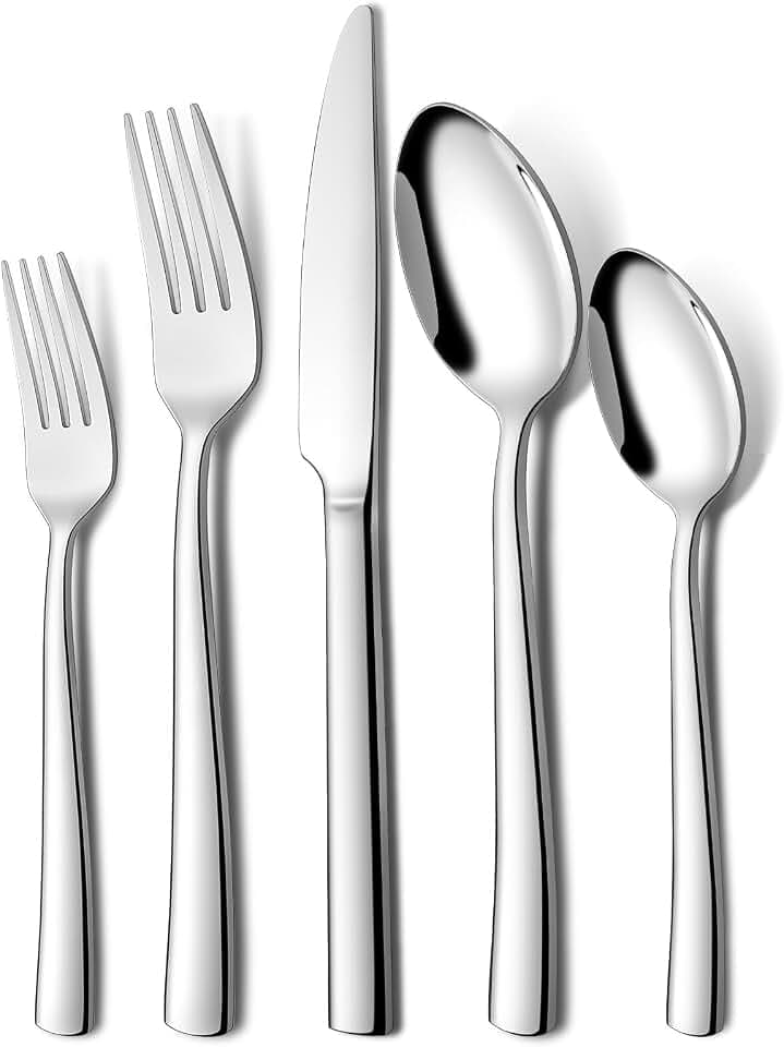 Besteck Set 12 Personen, 60 teilig Edelstahl Besteckset, Essbesteck Set mit Messer Gabel Löffel, Hochwertiges Edelstahlbesteck, Hochglanzpoliert & Spülmaschinenfest