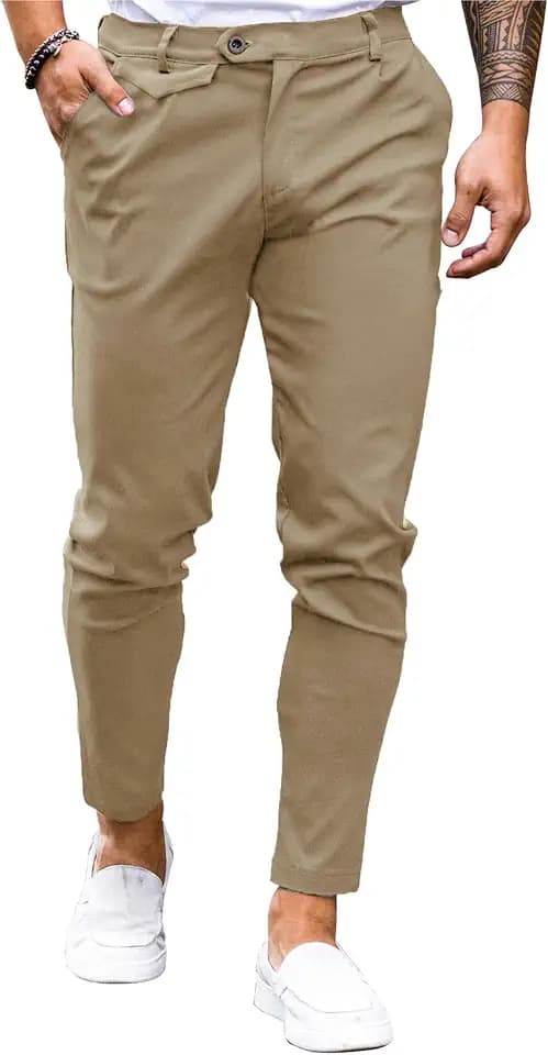 Mens Chinos Slim Fit Pants Stretch Tapered Dress Pant Casual Trousers