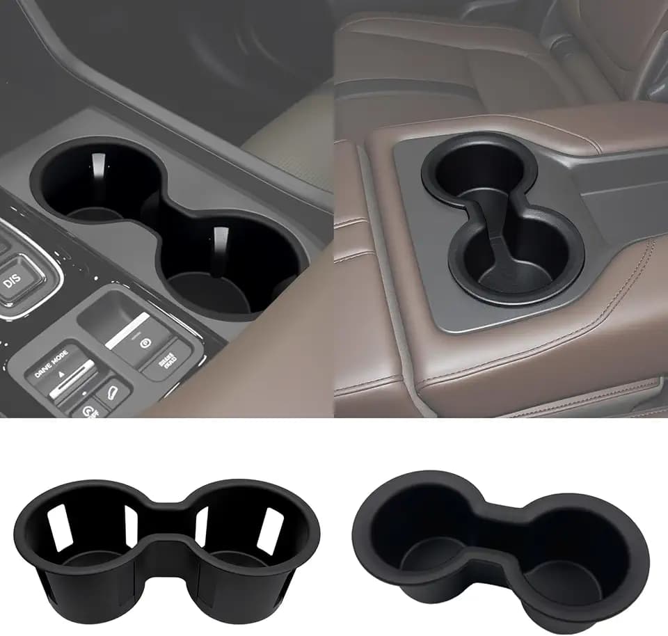 2PCS Cupholder Insert for 2023-2026 Honda Pilot Center Console Cup Holder Front and Rear Cupholder Organizer Tray Coaster Liner for 23+ Pilot Interior Accessories(Console & Rear Cupholder)