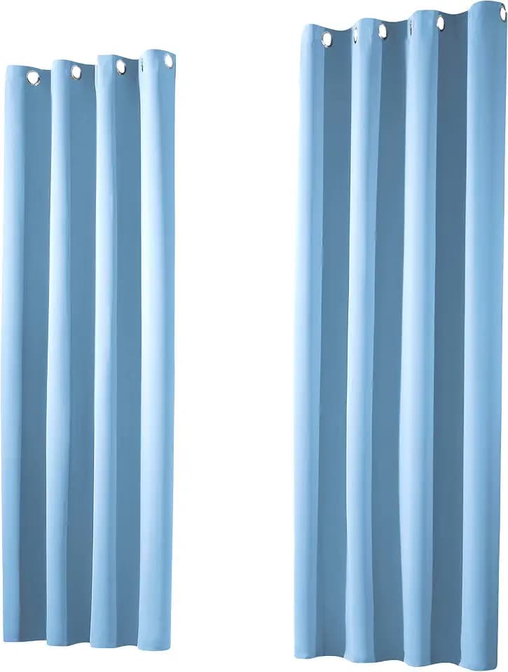 heimtexland ® 1 Paar Thermo- Verdunklungsgardinen Ösenschal Vorhänge Verdunkelnd Isolierend Blickdicht Verdunkelungsvorhänge HxB 160x135 Hellblau Typ139