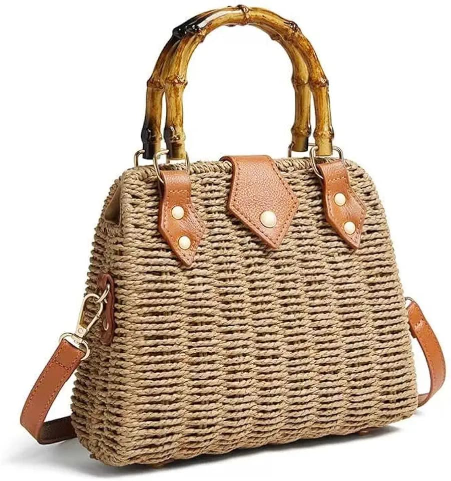 ZIDE Straw Crossbody for Women Woven Summer Beach Handmade Wicker Rattan Bamboo Joint Bag Boho Satchel for summer Holiday