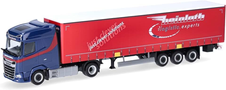 Herpa LKW Modell DAF XG Gardinenplanen-Sattelzug Heinloth, Miniatur im Maßstab 1:87, Sammlerstück, Made in Germany, Kunststoff