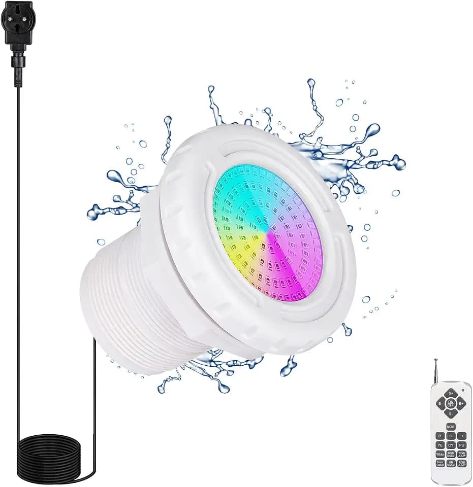LED Poolbeleuchtung für Aufstellpool, 12W RGB Dimmbar Farbwechselnde Kompatibel mit Fernbedienung,Schwimmbad Licht,für Stahlrahmen & Stahlwandpool,IP68 Wasserdicht 7m Kabel,12V