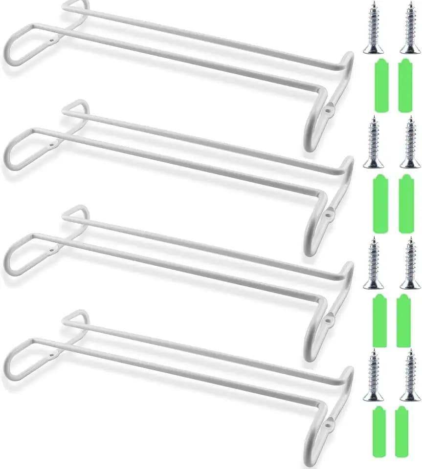4 Stück Metall Weinglashalter, Wandmontierte Hängeregale Weinbecherhalter Weinglas Schiene Stemware Gläserhalter für Küche Bar Weinschrank Weinglas Aufbewahrungssammlung, Weiß