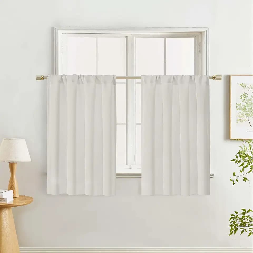 Lecloud Natural Kitchen Curtains 36 Inch Length 2 Panels, Room Darkening Privacy Window Short Curtains, Thermal Insulated Rod Pocket Curtain Tiers for Bedroom Bathroom Basement, 40" W x 36" L