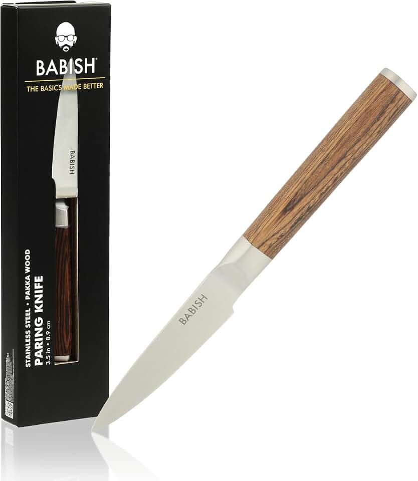 Babish German 1.4116 Stainless Steel Paring Knife with Dark Pakka Wood Handle – 3.5-Inch Precision Kitchen Knife for Peeling, Trimming & Prep Work, Full-Tang Blade