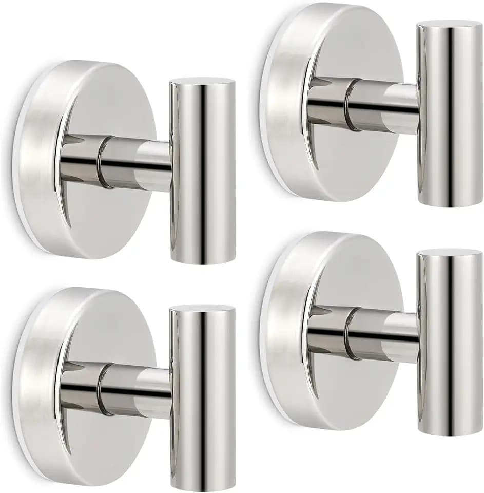Towel Hooks Shower Suction Hook Towel Hanger for Bathroom Hanging Coat, Robe, Removable Wall Mounted Hook for Bedroom Kitchen Hotel Pool Chrome(4-Pack)