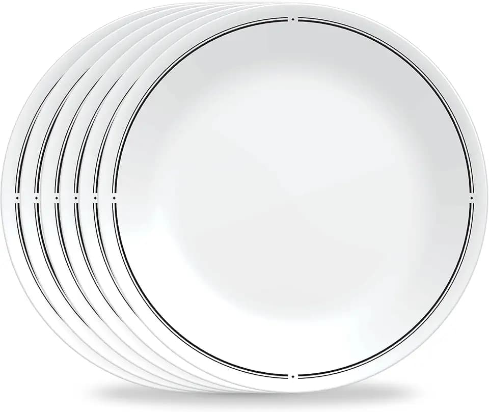 Corelle 6-Piece 8.5" Lunch Round Plates, Vitrelle Triple Layer Glass, Lightweight Round Plates, Salad Plates, Chip and Scratch Resistant, Microwave and Dishwasher Safe, Brasserie, Medium