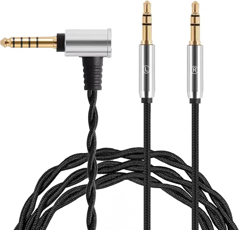 FAAEAL Monitor Headphone Cable,Dual 3.5mm Over Ear Headphone Wire,High Purity Oxygen Free Copper AUX Cord Compatible with Hifiman Edition XS HE4XX Meze109 Pro for Musicians Audiophiles 4.4mm 4.9ft