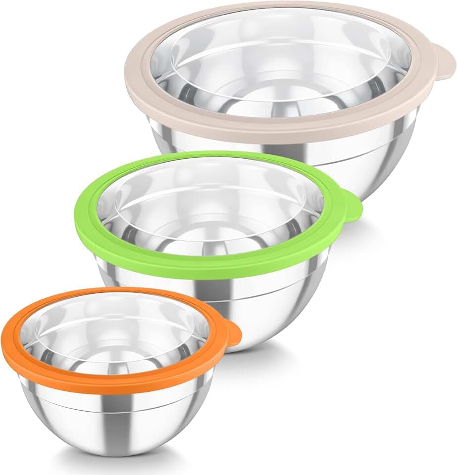 TEAMFAR Rührschüssel Set, 3-tlg Edelstahl Salatschüssel mit Deckel Bunt