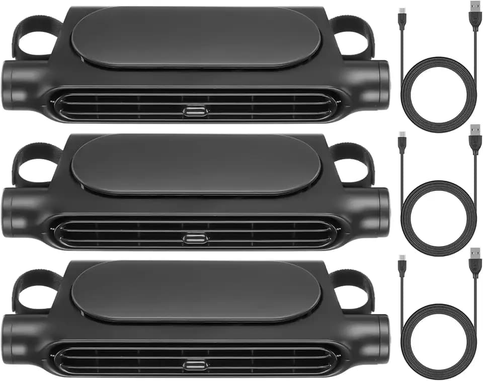 Tujoe 3 Pack Car Mounted Seat Back Cooling Fan USB Powered with Elastic Belt for Front and Back, 3 Wind Settings, Space Saving for Vehicle, Van, RV, Truck, SUV, Sedans