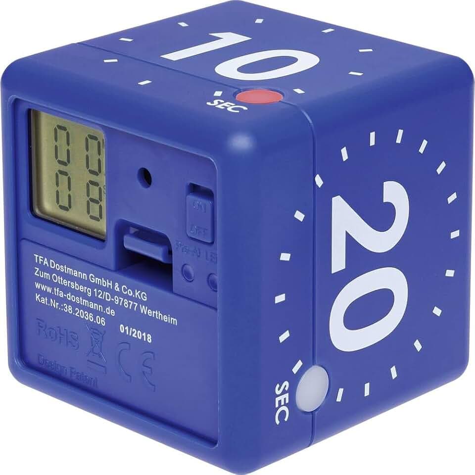 TFA Dostmann Digitaler Cube Timer, 38.2036, ideal für Spiele oder Workouts, 4 eingestellte Ablaufzeiten, optisches und akustisches Ablaufsignal, L 60 x B 60 x H 60 mm