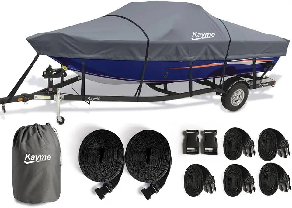Kayme 1200D Heavy Duty Waterproof Boat Cover for up to 15ft Boats