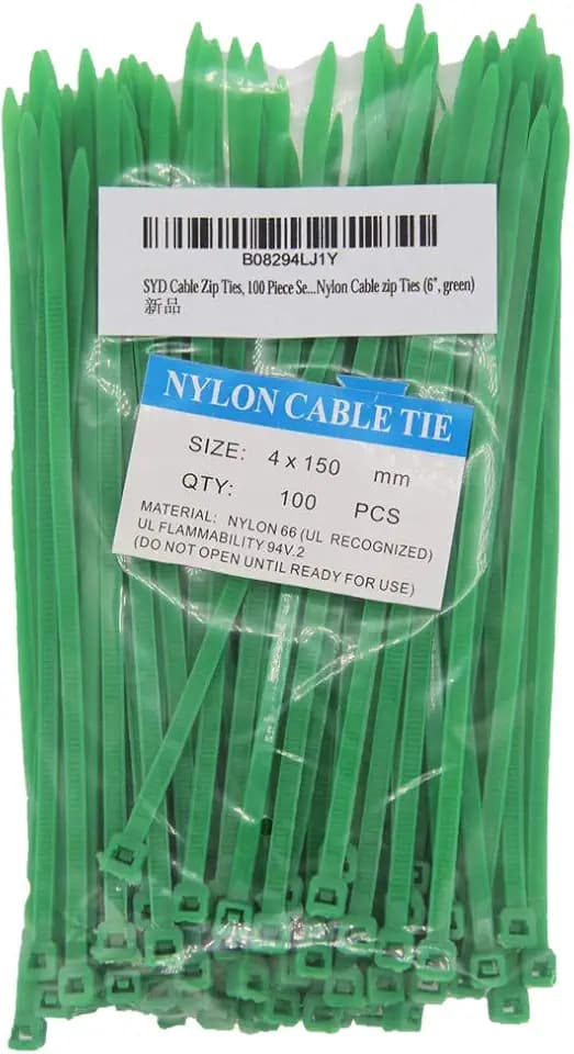 6 Inch Green Zip Ties (100 Pieces), 40lb Strength, Nylon Cable Wire Ties