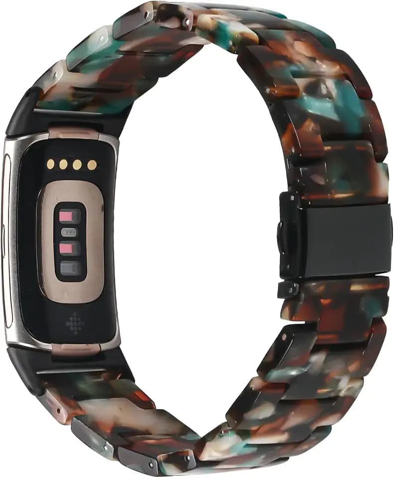 Resin Band Compatible with Fitbit Charge 6/ Fitbit Charge 5, Waterproof & Lightweight Bracelet Wristband Replacement with Stainless Steel Buckle, Fashion Strap for Fitness Tracker Women