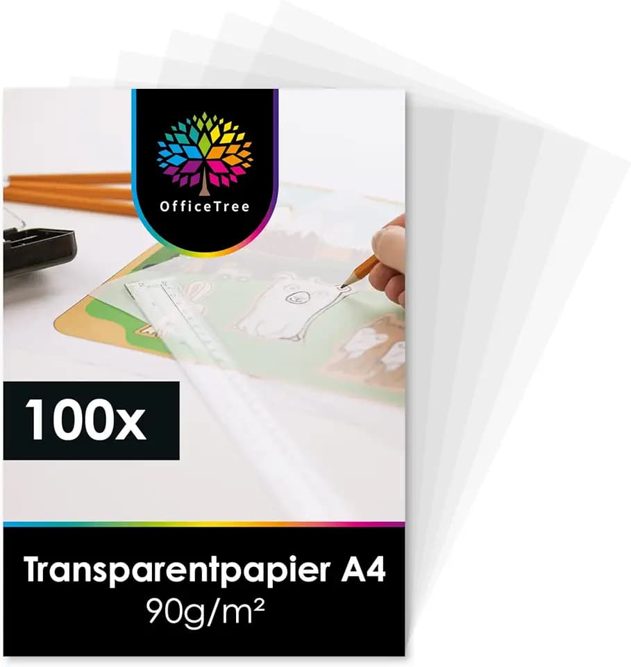 OfficeTree 100 Blatt Transparentpapier A4 Bedruckbar - Pergamentpapier zum Bedrucken auch als Pauspapier, Architektenpapier, Bastelpapier oder Laternenzuschnitte