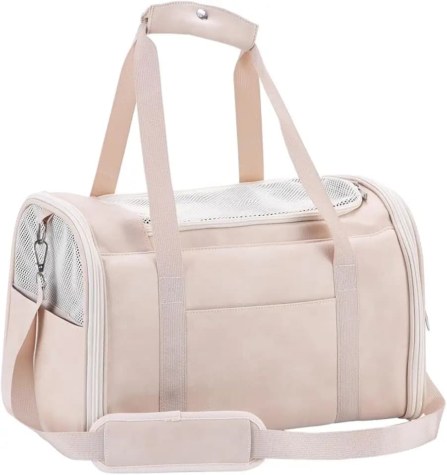 Fashion Dog Carrier Pet Carrier Airline Approved Cat Carrier for Small Dogs Cats Under 15 Lbs, Vegan Leather Collapsible Soft Sided Travel Puppy Carrier