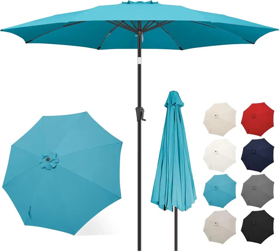 FLAME&SHADE Patio Umbrella Outdoor with Push Button Tilt, 10 ft Aqua Blue