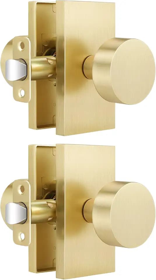 EHOMEWARE 2 Pack Interior Door Knobs, Gold Door Knob for Closet/Hall